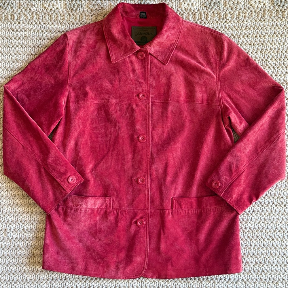 VTG St John's Bay Y2K Red 100% Suede Leather Button Up Jacket Women’s Size M